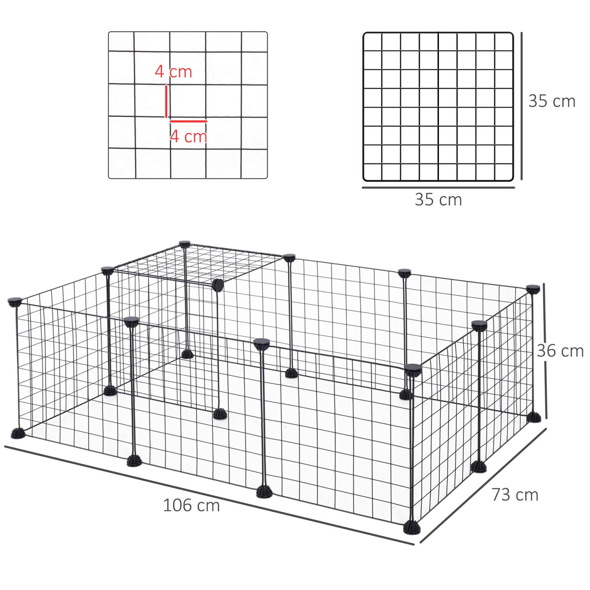 PawHut Modular Pet Playpen Metal Wire, 106Lx73Wx36Hcm-Black