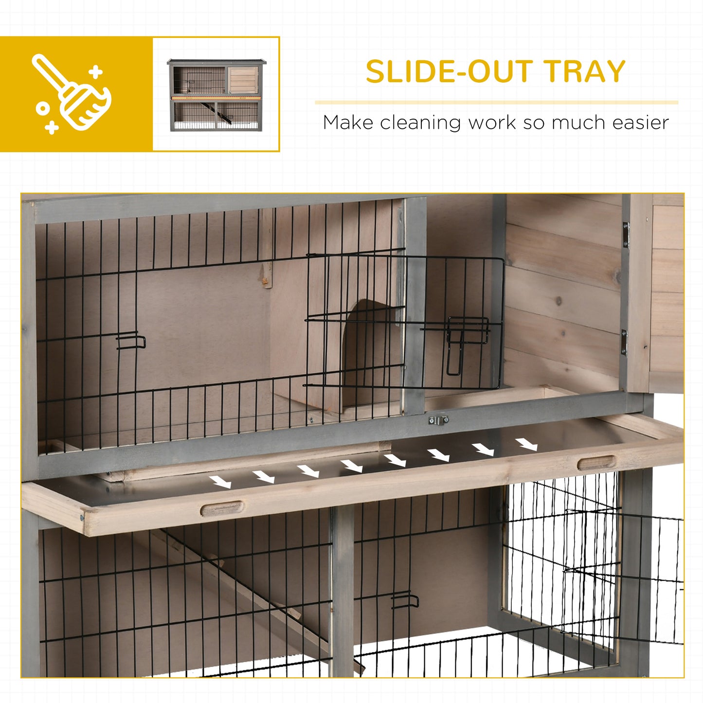 PawHut Rabbit Hutch Bunny Cage Small Animal House with Sliding Tray, Run, Openable Top, Ramp, for Indoor Outdoor, Grey 108x45x78 cm