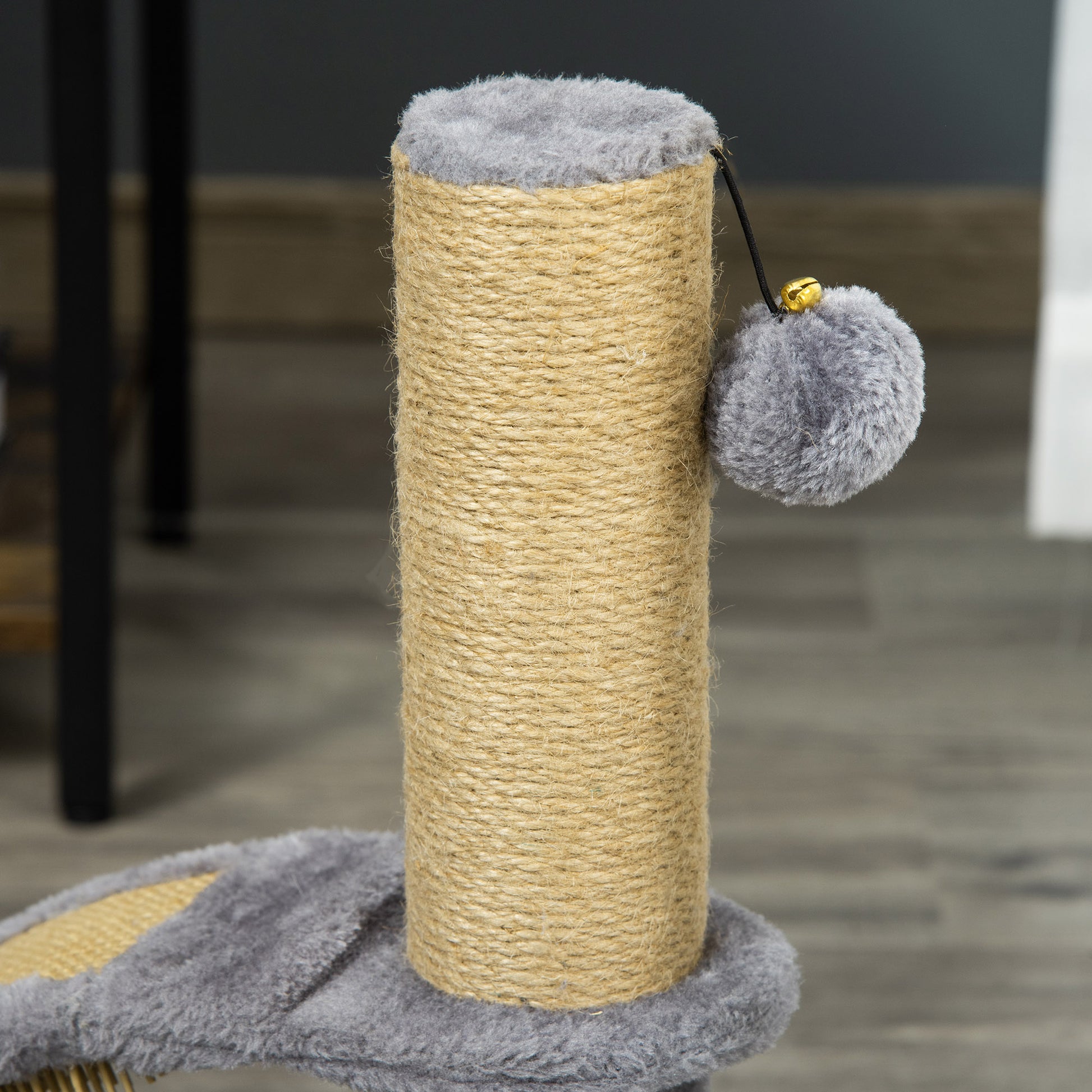 PawHut Cat Tree for Indoor Cat, Climbing Activity Center Kitten Tower Furniture with Jute Post Scratching Massage Board Hanging Ball with Bell, Grey