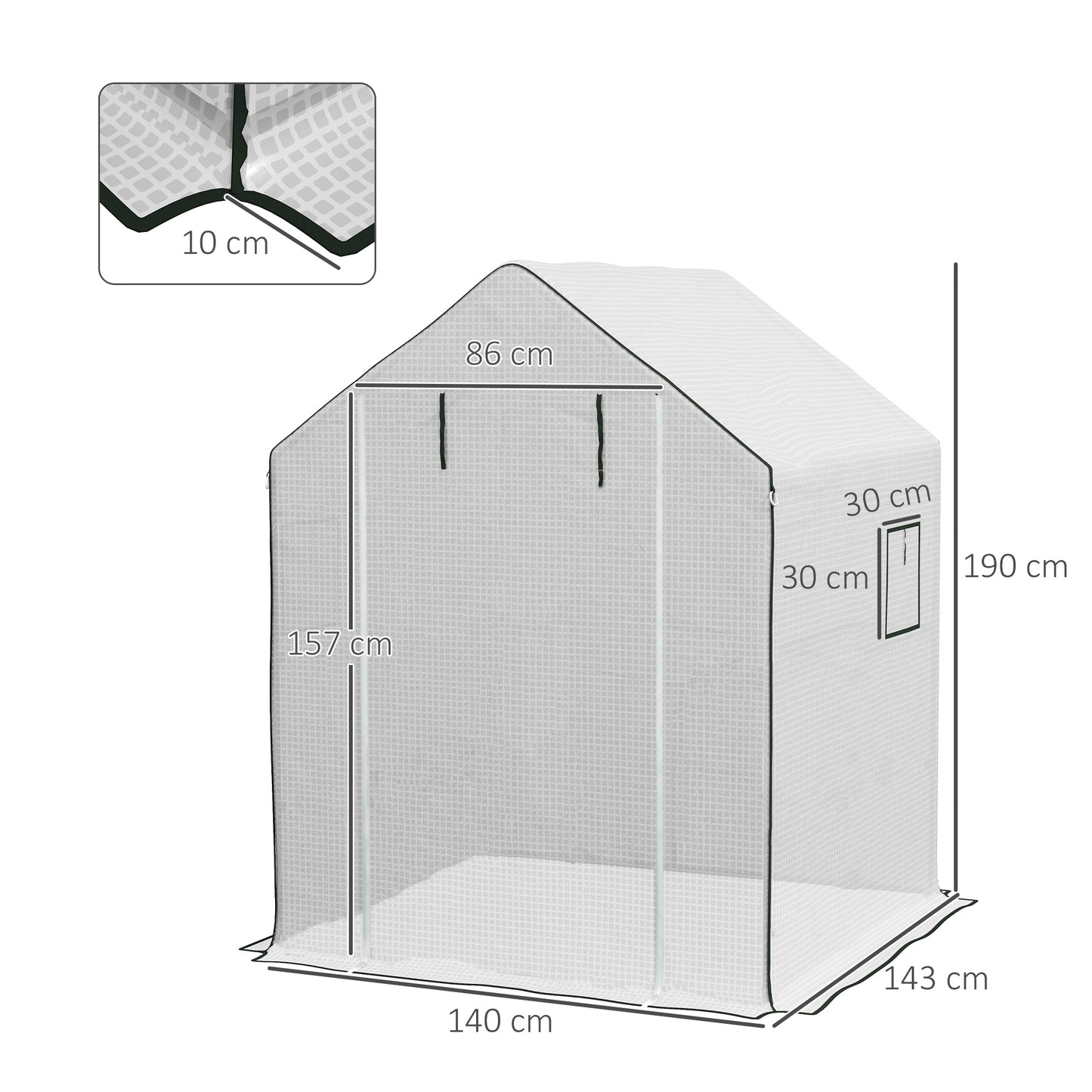 outsunny-greenhouse-cover-replacement-walk-in-pe-hot-house-cover-with-roll-up-door-and-windows-140-x-143-x-190cm-white