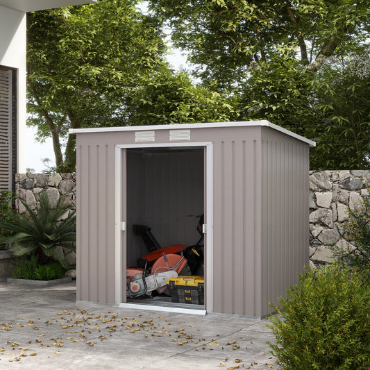 outsunny-outdoor-garden-metal-equipment-tool-storage-shed-w-foundation-double-door-vents-and-sloped-roof-grey