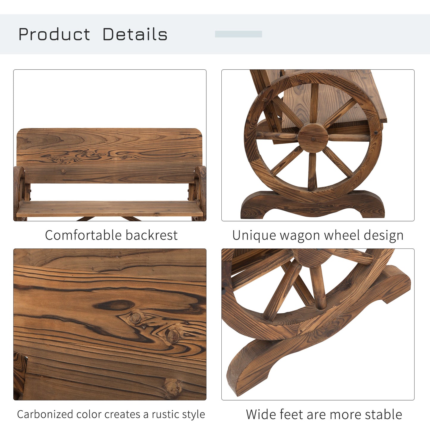 outsunny-wooden-cart-wagon-wheel-2-seater-garden-bench-outdoor-chair-rustic-high-back-loveseat-burnt-stained