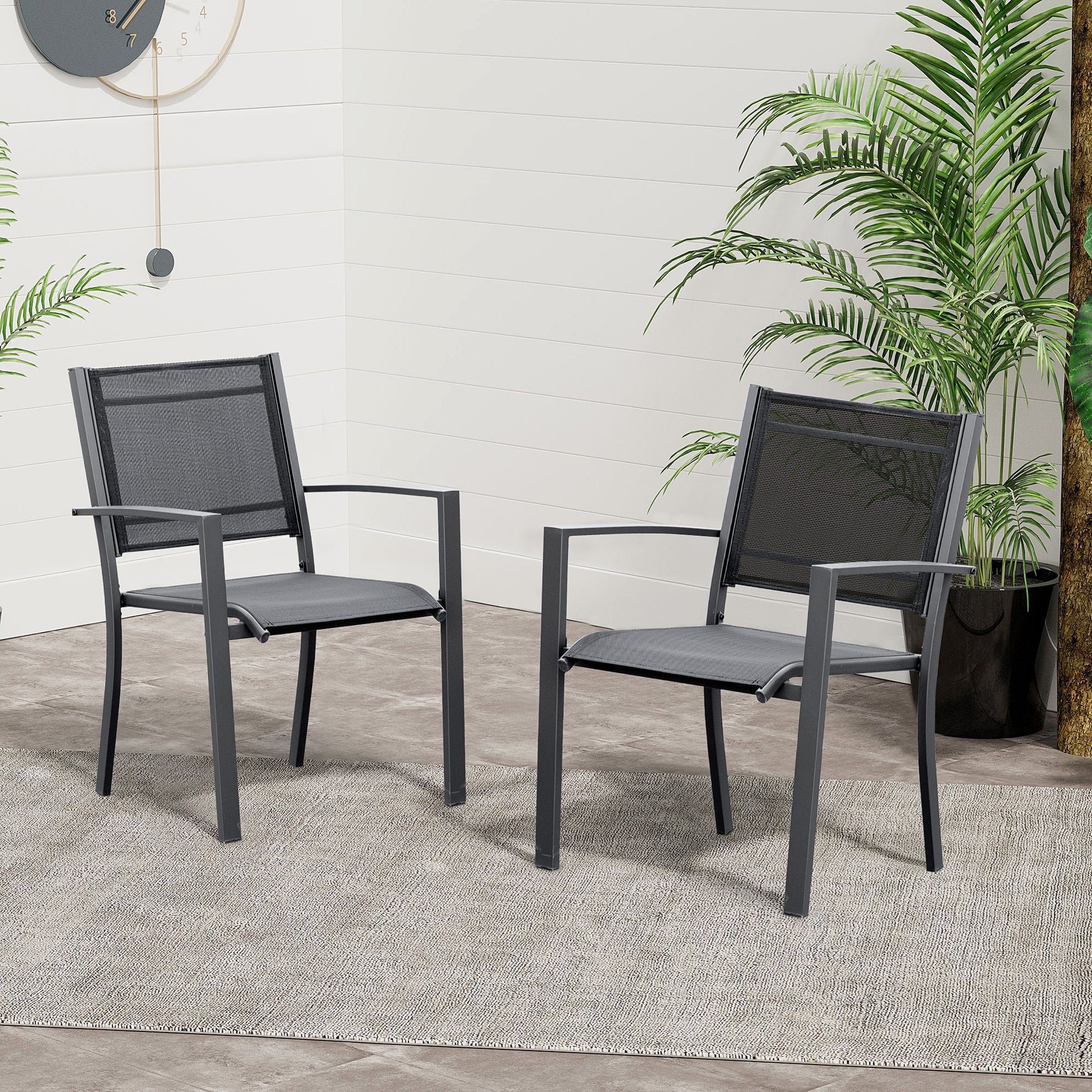 outsunny-garden-chairs-set-of-2-outdoor-chairs-with-steel-frame-texteline-seats-for-camping-fishing-patio-balcony-dark-grey-black