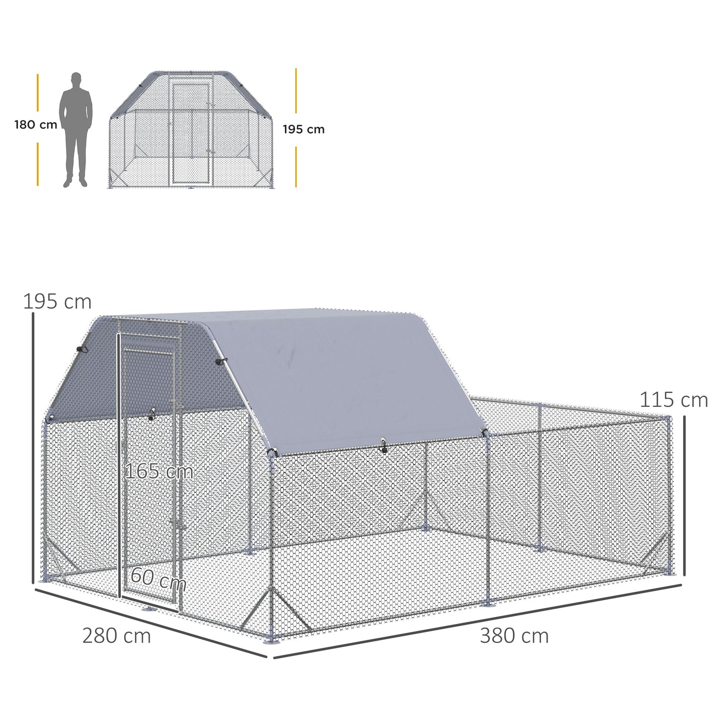 PawHut Chicken Run with Roof, Walk In Chicken Coop for 10-12 Chickens, Hen House Duck Pen Outdoor, 2.8 x 3.8 x 2 m