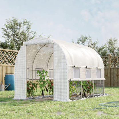 outsunny-3-x-2-x-2m-walk-in-tunnel-greenhouse-polytunnel-tent-with-pe-cover-zippered-roll-up-door-and-6-mesh-windows-white