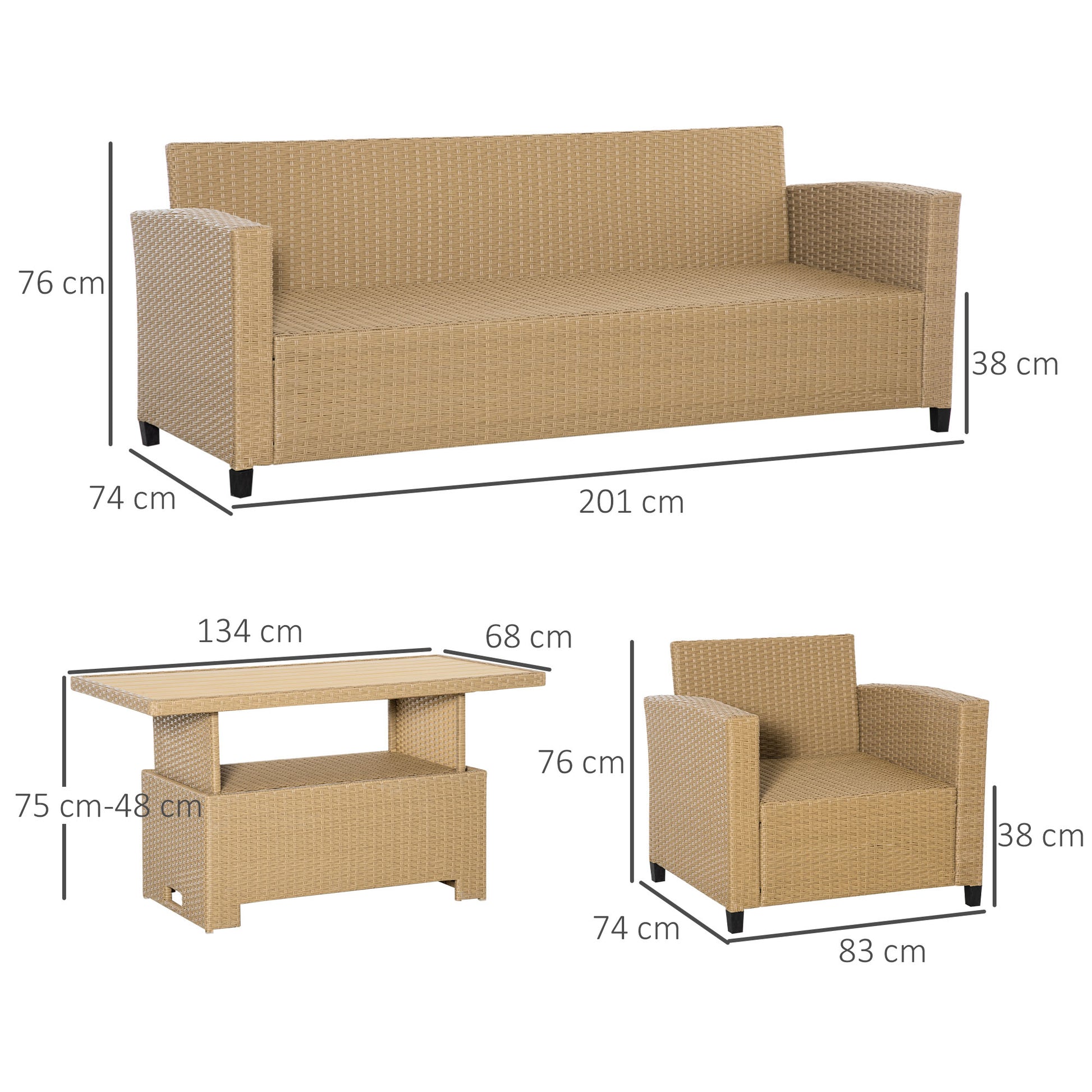 outsunny-5-seater-garden-pe-rattan-sofa-set-patio-wicker-aluminium-frame-conversation-w-wood-grain-plastic-table-khaki