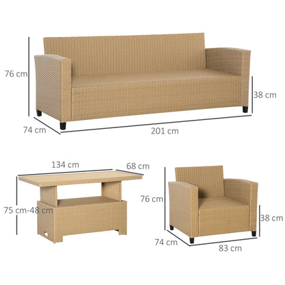 outsunny-5-seater-garden-pe-rattan-sofa-set-patio-wicker-aluminium-frame-conversation-w-wood-grain-plastic-table-khaki