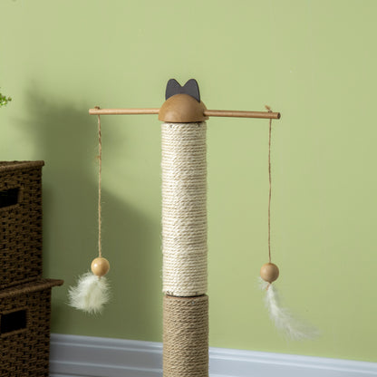 PawHut 56cm Cat Tree, Kitty Activity Center with Turntable Interactive Ball Toy, Cat Tower with Jute & Sisal Scratching Post, Natural