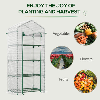 outsunny-4-tier-mini-greenhouse-portable-green-house-with-steel-frame-pe-cover-roll-up-door-70-x-50-x-160-cm-white