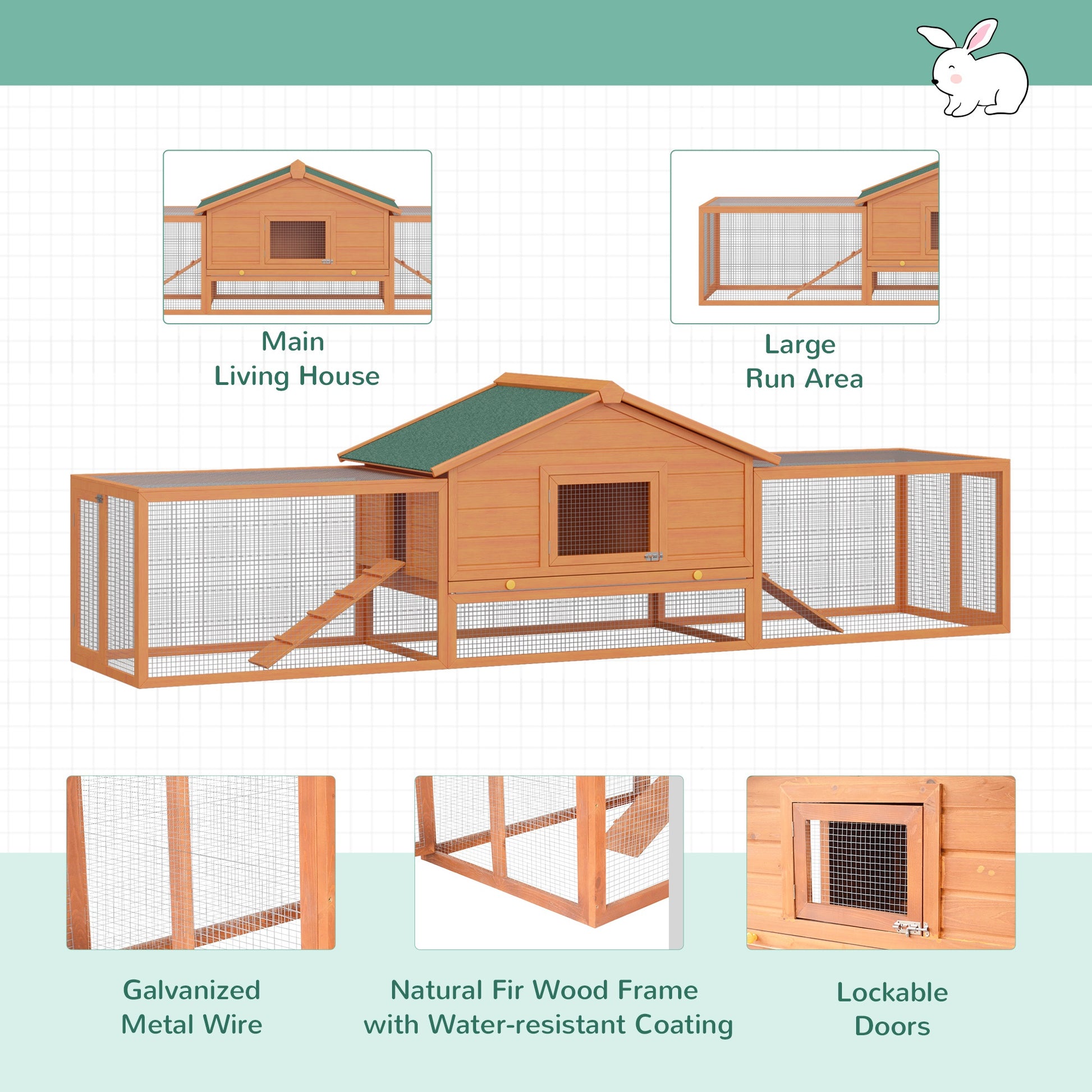 PawHut Wooden Animal Cage W/ Ramp-Golden Red