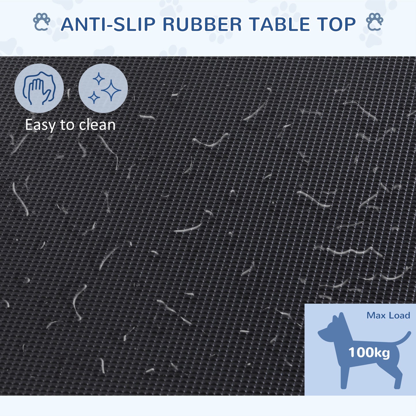 PawHut Adjustable Dog Grooming Table Rubber Top 2 Safety Slings Mesh Storage Basket Heavy Metal Black 107 x 60 x 170cm