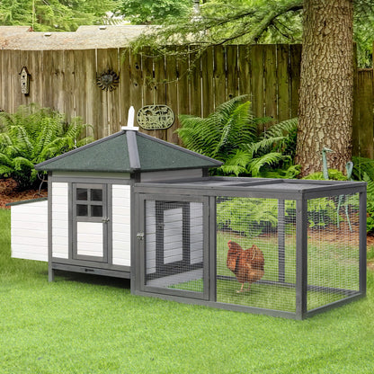 PawHut Chicken Coop Small Animal Pet Cage Wooden Chicken Hutch w/ Nesting Box Outdoor Run Backyard