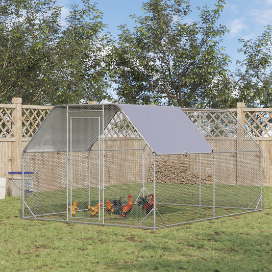 PawHut Chicken Run with Roof, Walk In Chicken Coop Run Cage for 10-12 Chickens, Hen House Duck Pen Outdoor, 380x280x195 cm