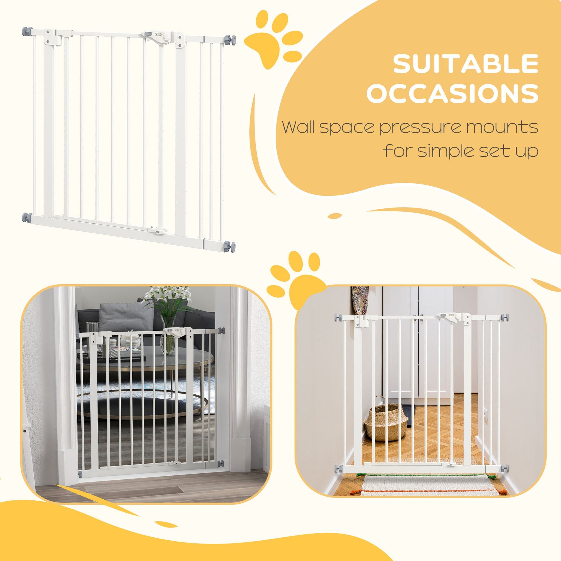 PawHut Metal 74-87cm Wide Adjustable Dog Gate White