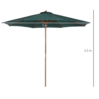 outsunny-3m-wooden-patio-umbrella-pulley-operated-garden-parasol-with-rope-pulley-mechanism-and-8-ribs-dark-green