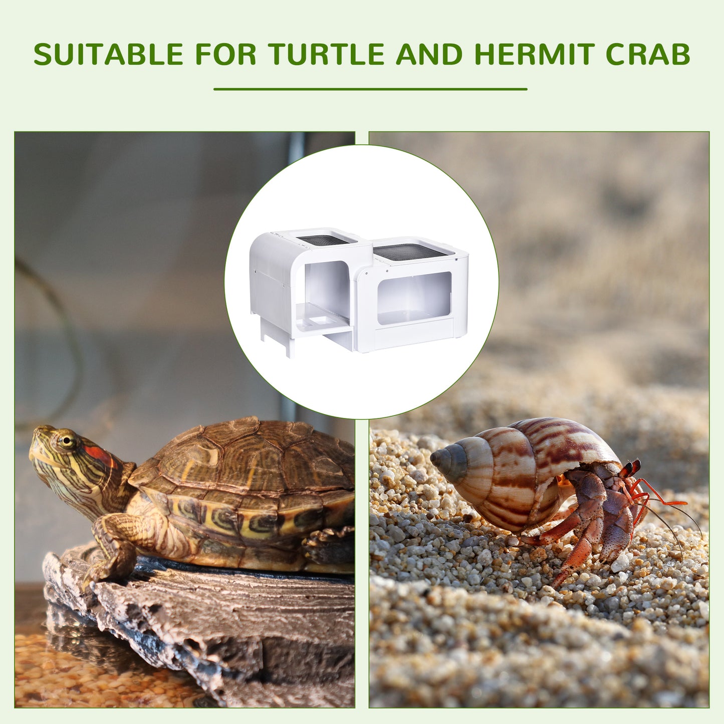 PawHut Tortoise House Turtle Tank Hermit Crab Habitat Small Reptile Cage with Water Area Basking Platform Ramp 47 x 28 x 25 cm, White