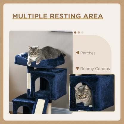 PawHut Sisal Cat Rest & Play Activity Tree w/ 2 House Navy Blue