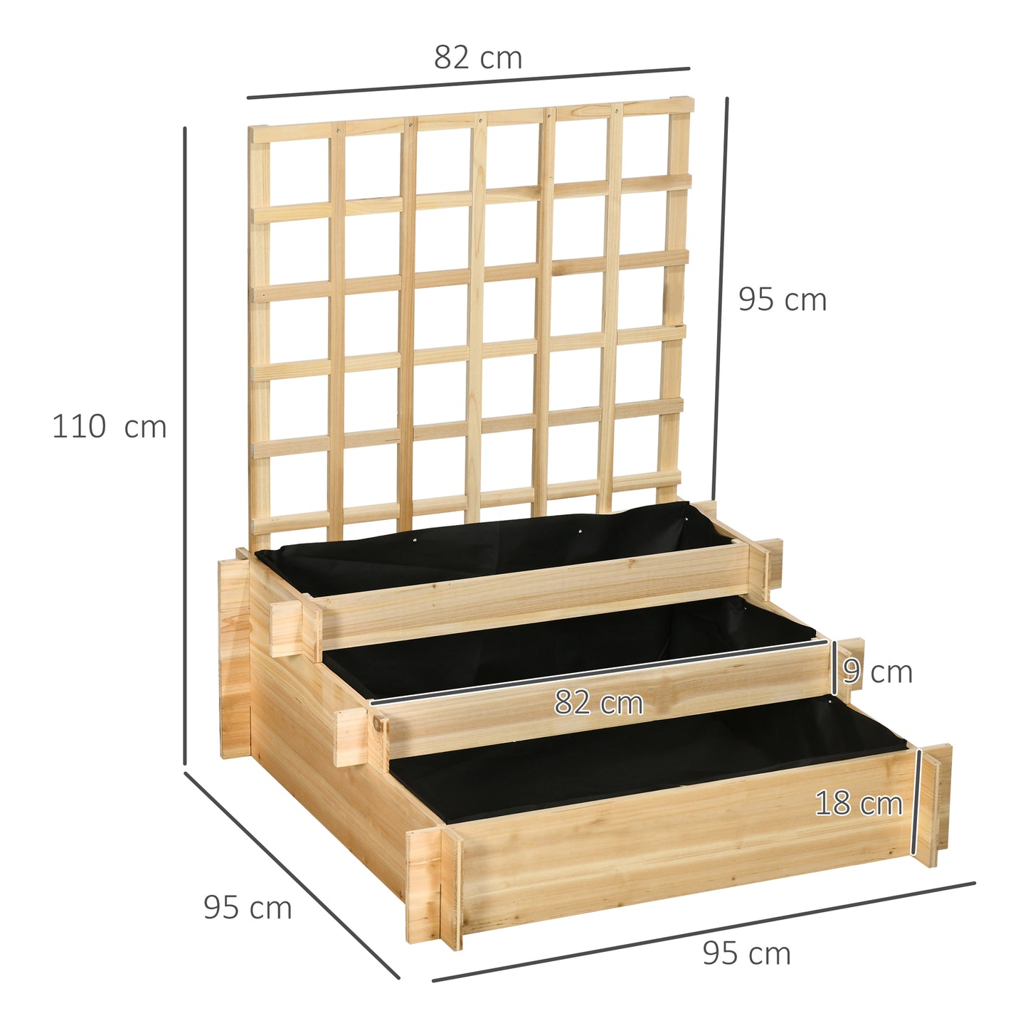 outsunny-3-tier-garden-planters-with-trellis-for-vine-climbing-wooden-raised-beds-95x95x110cm-natural-tone