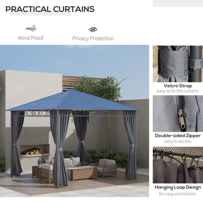 outsunny-3-x-3m-hardtop-gazebo-with-uv-resistant-polycarbonate-roof-steel-aluminum-frame-garden-pavilion-with-curtains-grey