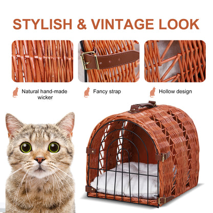 PawHut Cats Medium Portable Wicker Pet Travel Carrier Natural Tone