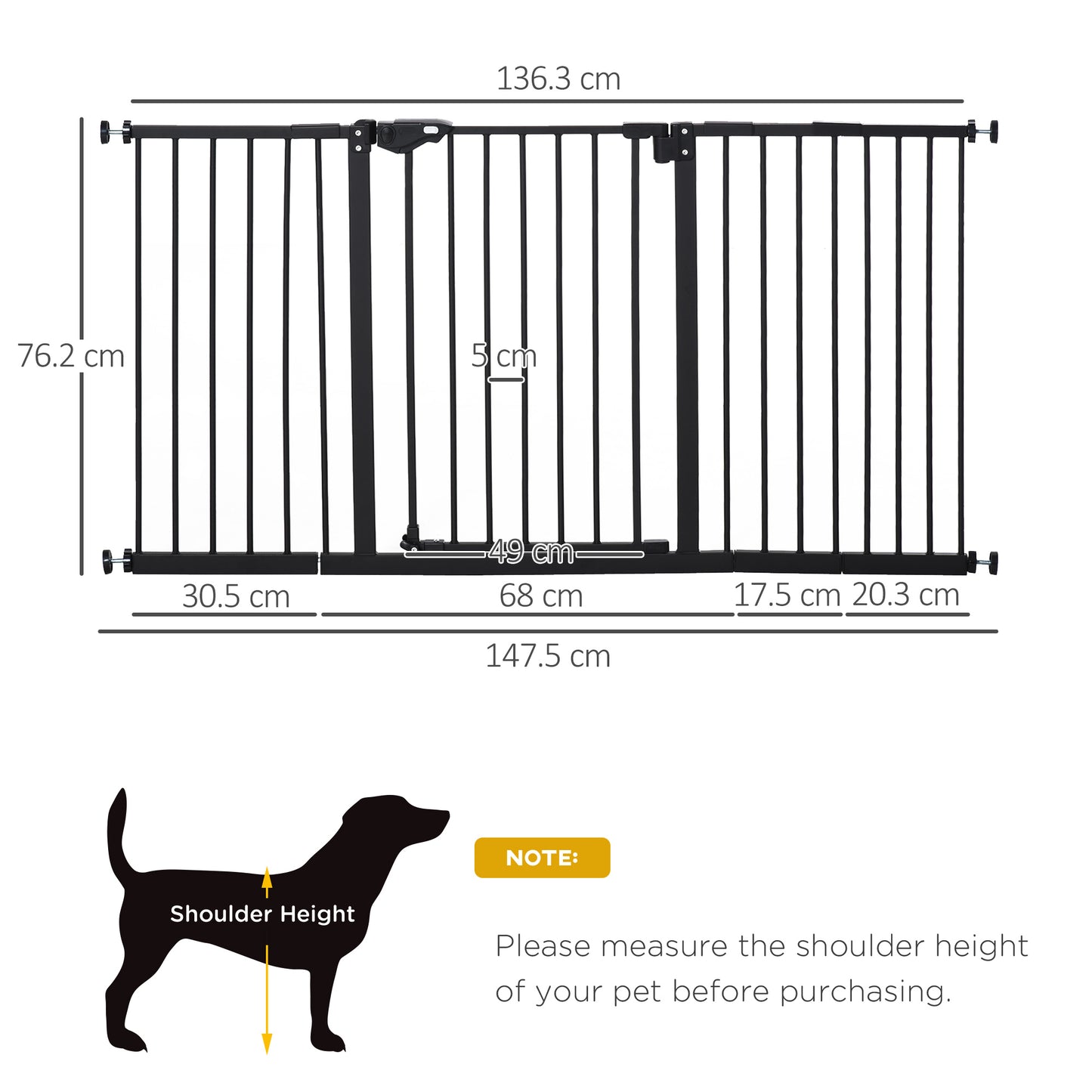 PawHut Retractable Pet Safety Gate Dog Barrier Home Doorway Corridors Room Divider Stair with 3 Extensions and Adjustable Screws Black 76.2 x 152.3 cm