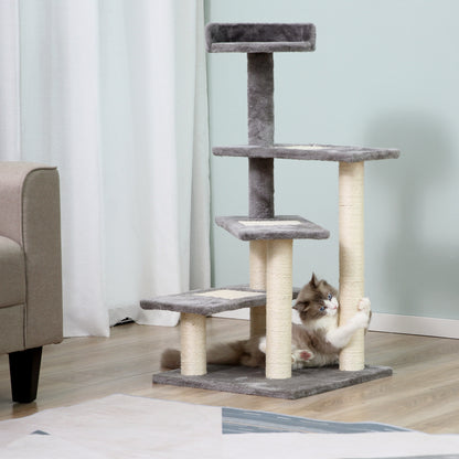 PawHut Cat Tower Kitten Scratch Scratching Scratcher Sisal Post Climbing Tower Activity Centre Grey