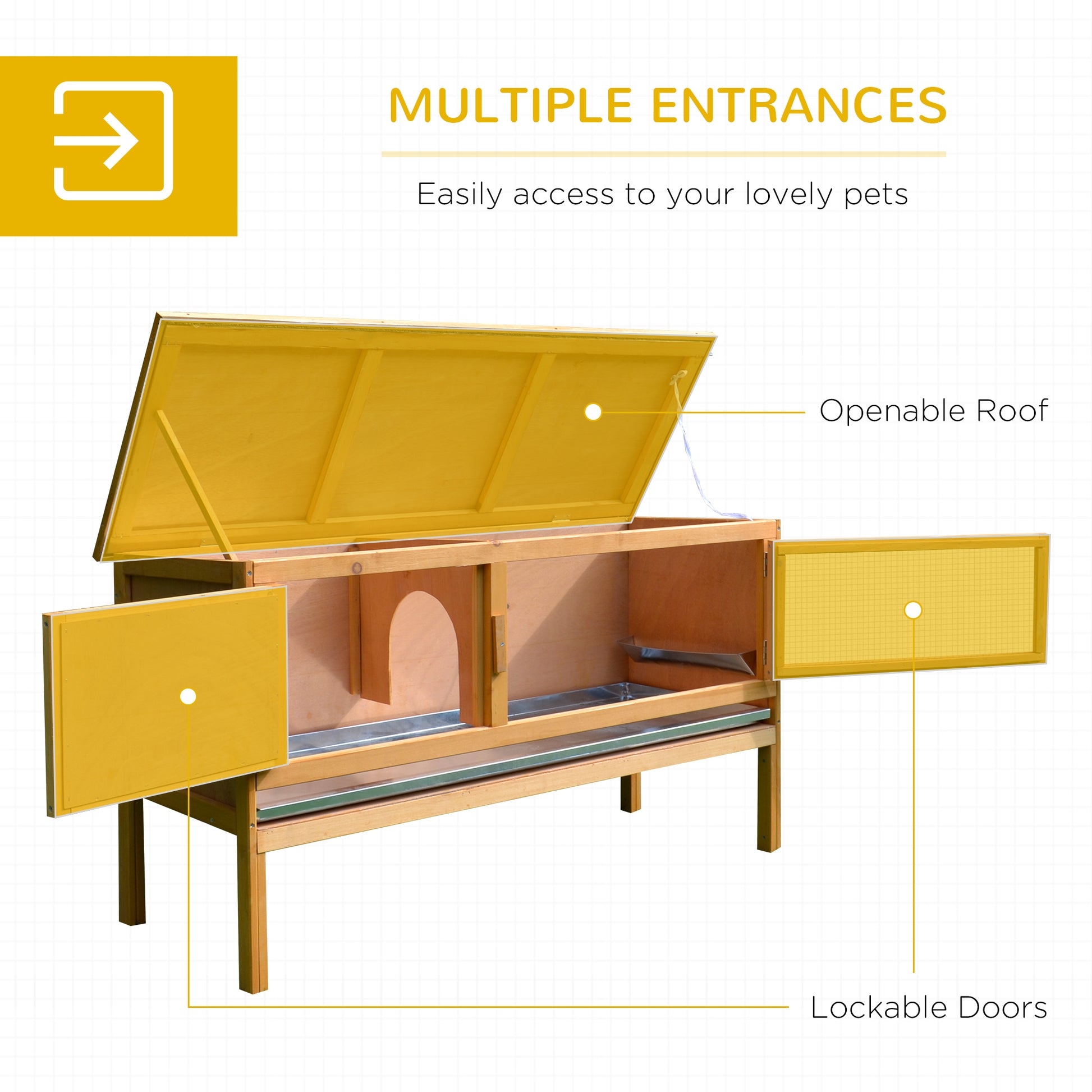 PawHut Wooden Rabbit Hutch Guinea Pigs House Outdoor Small Animal Bunny Cage w/ Hinged Top Slide out Tray 115 x 44.3 x 65 cm