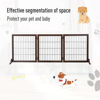 PawHut 3 Panel Pet Gate Pine Frame Indoor Foldable Dog Barrier w/Supporting Foot Dividing Line Aisles Stairs