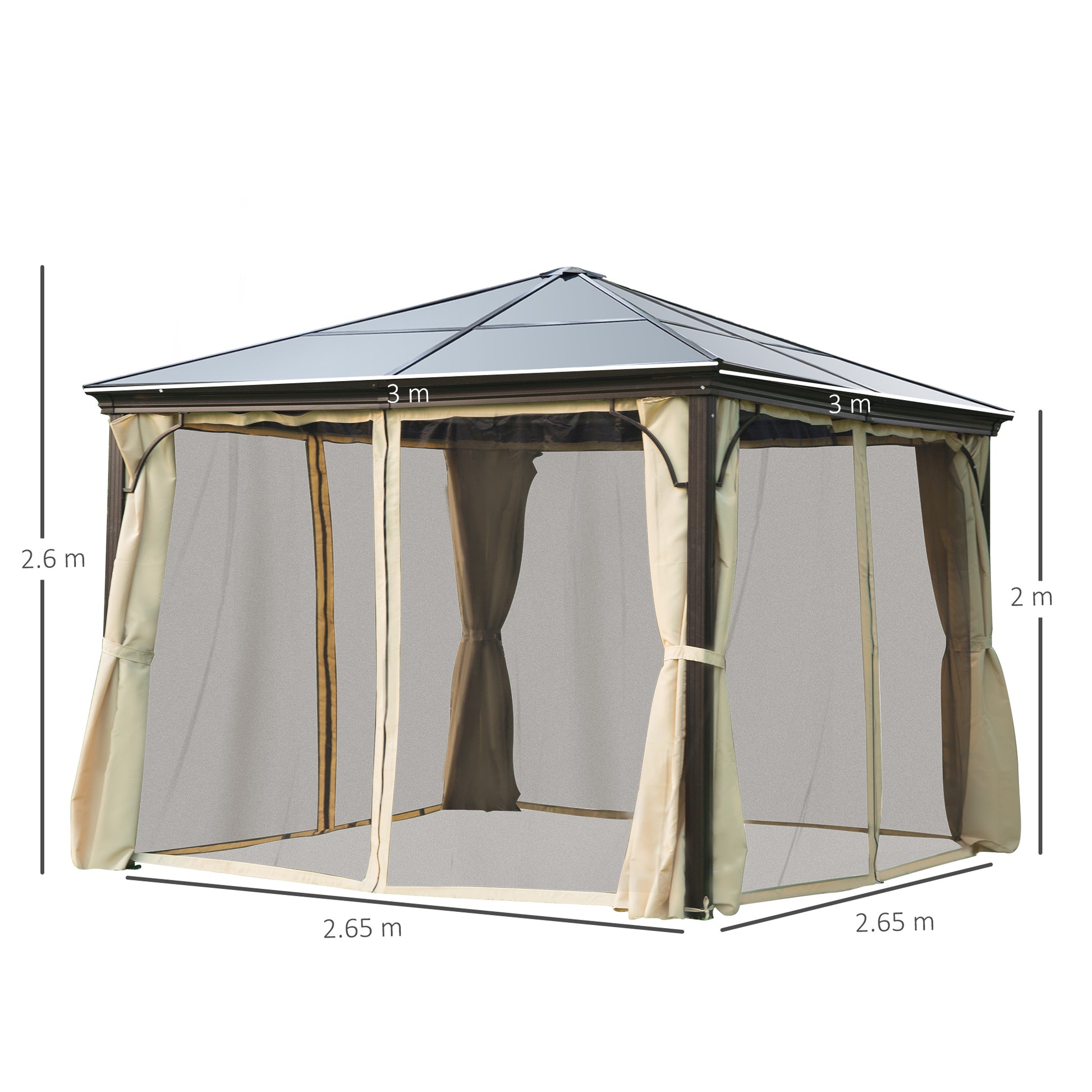 outsunny-3-x-3m-hardtop-gazebo-canopy-with-polycarbonate-roof-and-aluminium-frame-garden-pavilion-with-mosquito-netting-and-curtains-brown