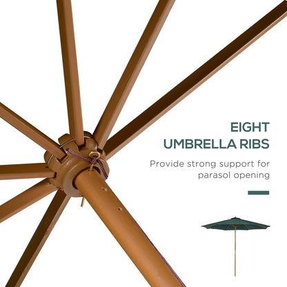 outsunny-3m-wooden-patio-umbrella-pulley-operated-garden-parasol-with-rope-pulley-mechanism-and-8-ribs-dark-green