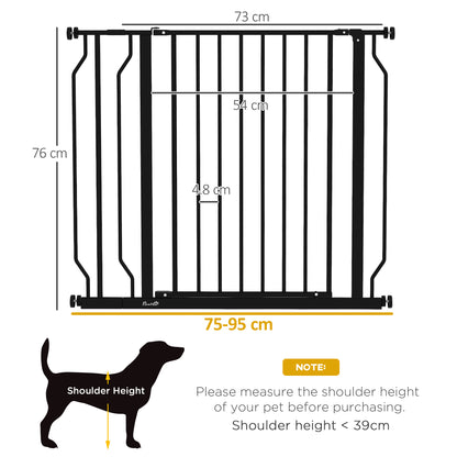 PawHut Wide Dog Safety Gate, with Door Pressure, for Doorways, Hallways, Staircases - Black