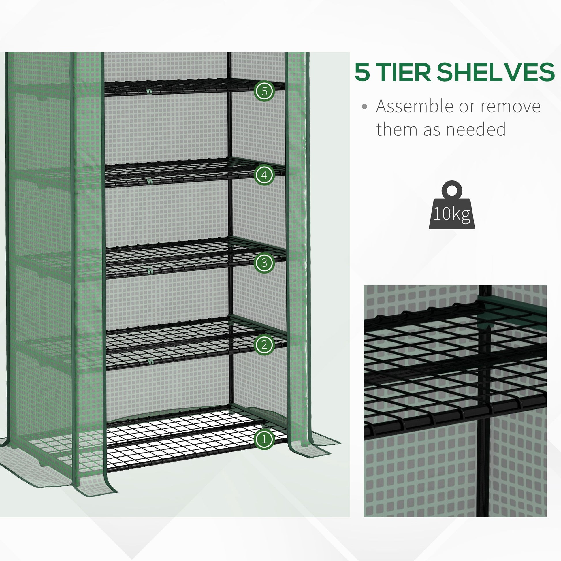 outsunny-5-tier-widened-mini-greenhouse-w-reinforced-pe-cover-portable-green-house-w-roll-up-door-wire-shelves-193h-x-90w-x-49dcm-green