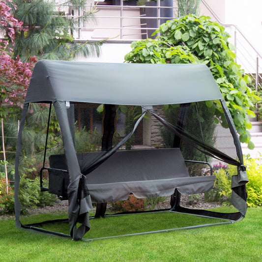 outsunny-3-seater-garden-swing-chair-2-in-1-convertible-outdoor-rocking-bench-bed-with-water-resistant-roof-zipped-door-and-mosquito-netting-grey