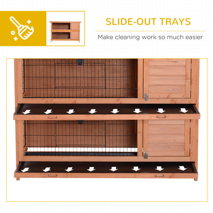 PawHut Double Decker Rabbit Hutch 4FT Guinea Pig Cage with No Leak Trays for Outdoor, Orange