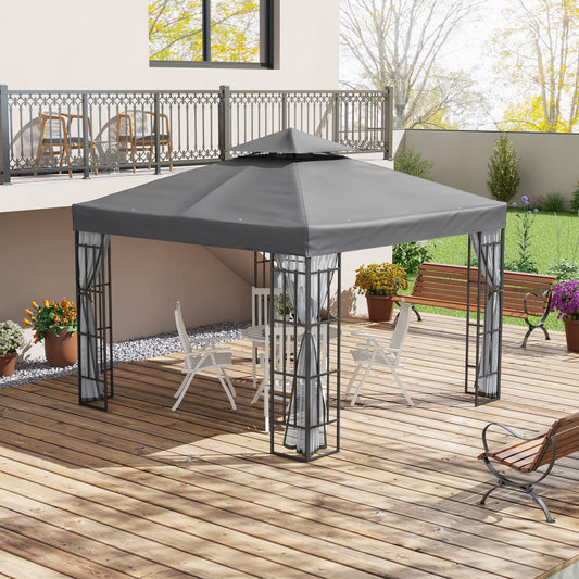 outsunny-3-x-3m-patio-gazebo-canopy-garden-pavilion-tent-shelter-with-2-tier-roof-and-mosquito-netting-steel-frame-grey