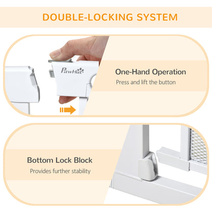 PawHut Pressure Fit Safety Gate for Doorways and Staircases, Dog Gate w/ Auto Closing Door, Pet Barrier for Hallways w/ Double Locking - White