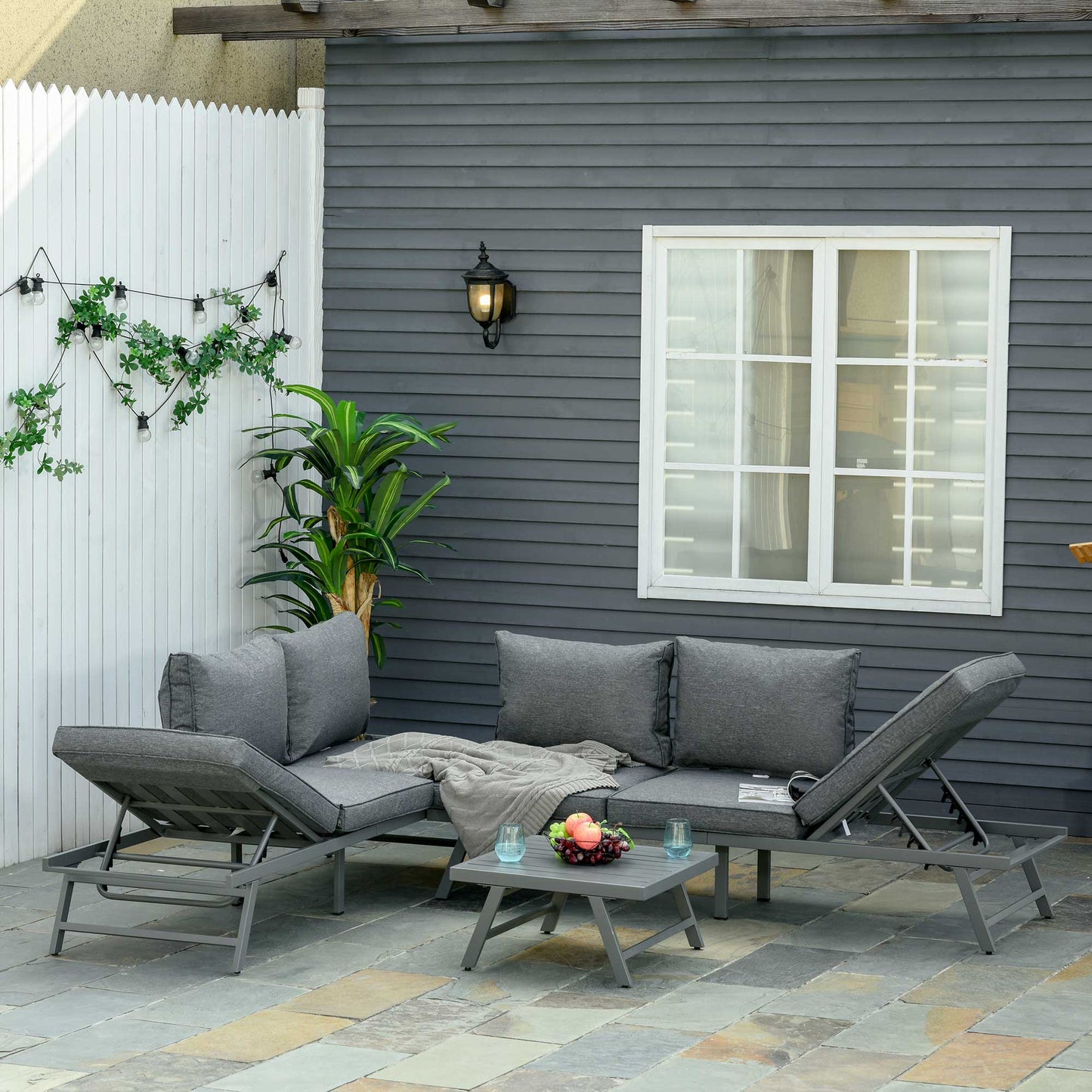 outsunny-3-pcs-garden-seating-set-w-convertible-sofa-lounge-table-padded-cushions-outdoor-patio-furniture-couch-grey