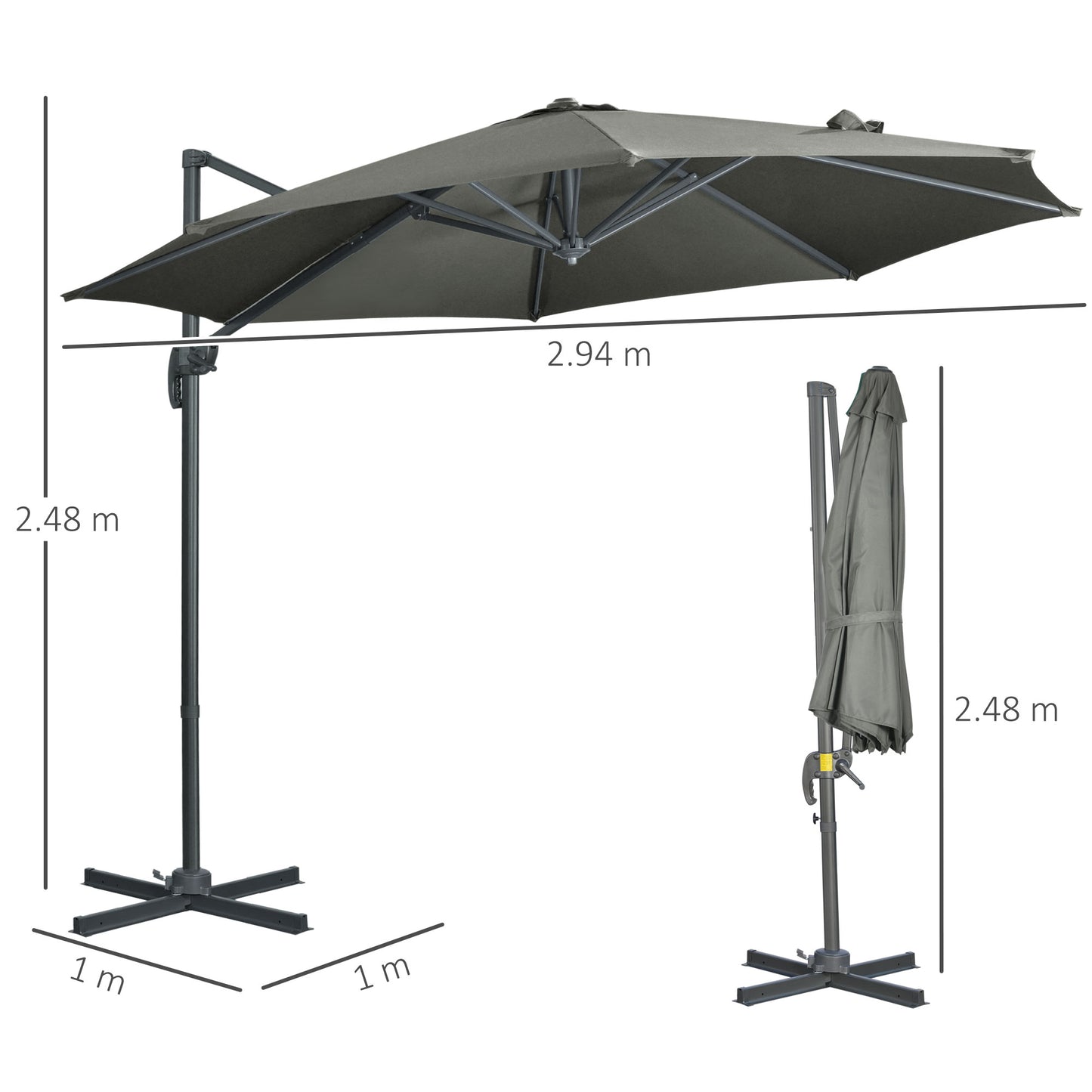 outsunny-3-x-3m-cantilever-parasol-with-cross-base-garden-umbrella-with-360-rotation-crank-handle-and-tilt-for-outdoor-patio-grey