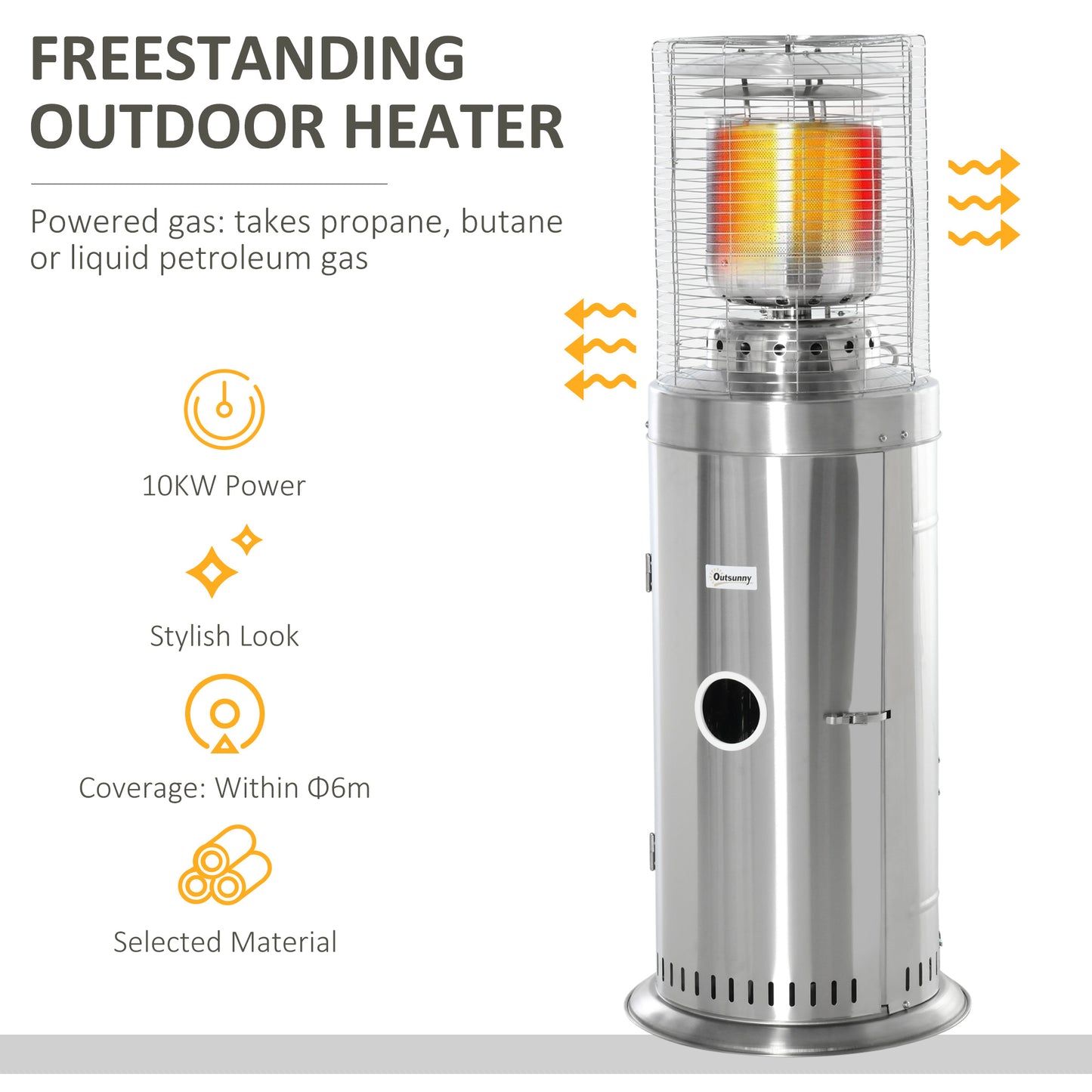 outsunny-10kw-outdoor-gas-patio-heater-terrace-freestanding-bullet-style-heater-with-wheels-dust-cover-regulator-and-hose-silver