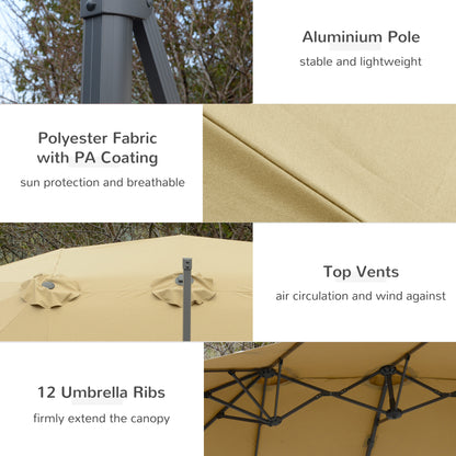 outsunny-4-5m-double-sided-rectangular-patio-parasol-large-garden-umbrella-with-crank-handle-360-cross-base-for-bench-outdoor-khaki