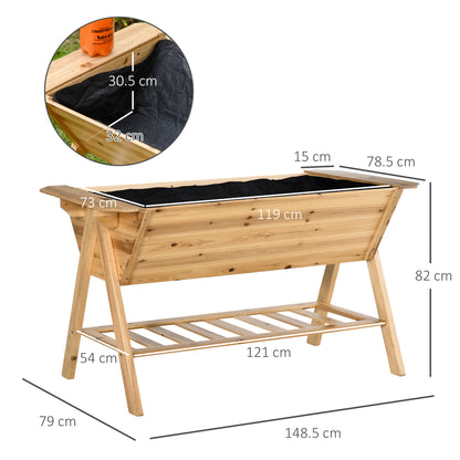 outsunny-free-standing-wooden-planter-garden-raised-bed-planter-box-outdoor-patio-with-storage-shelf-plates