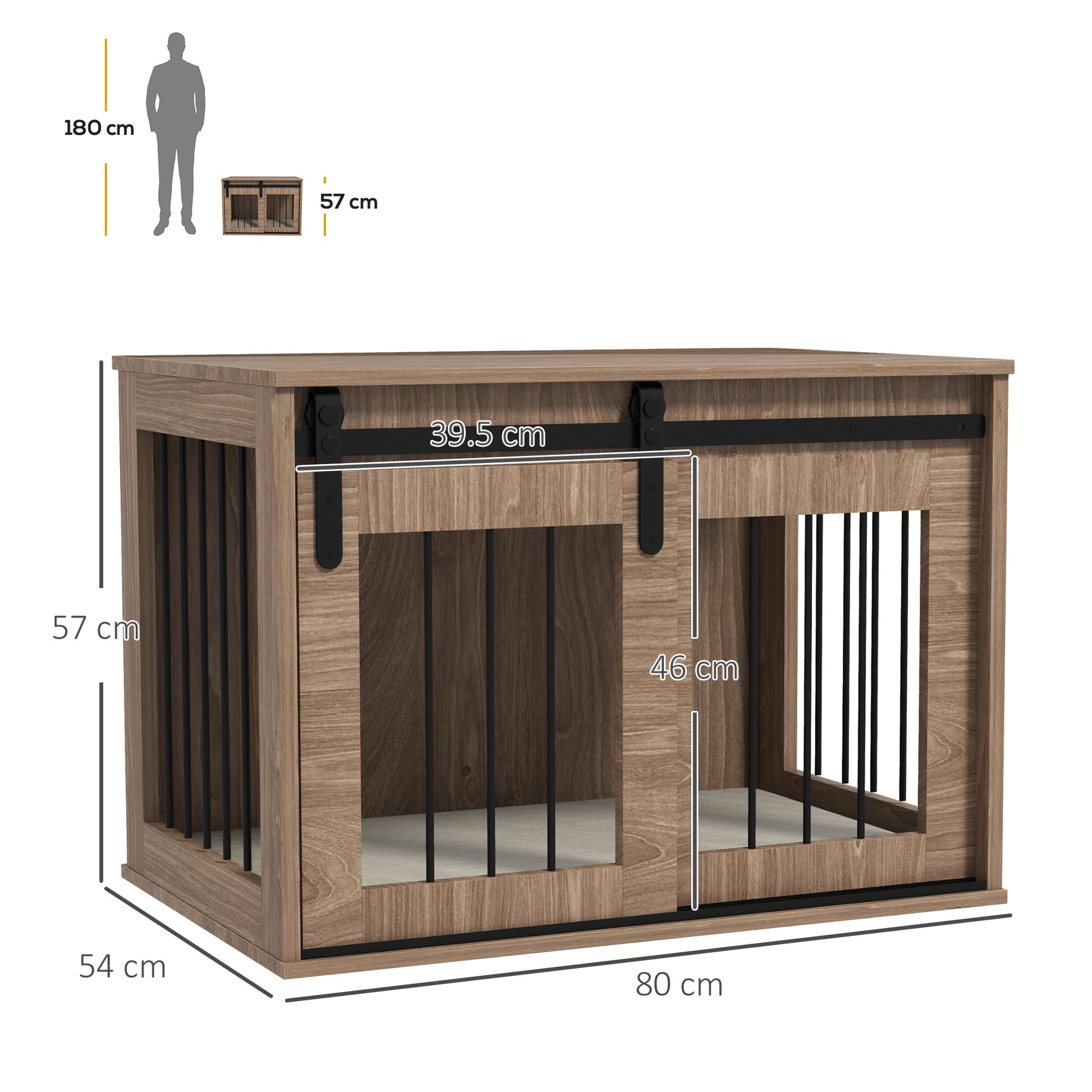 PawHut Dog Crate Furniture with Removable Cushion for Medium-Sized Dogs, 80 x 54 x57 cm, Brown