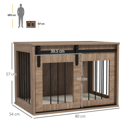 PawHut Dog Crate Furniture with Removable Cushion for Medium-Sized Dogs, 80 x 54 x57 cm, Brown