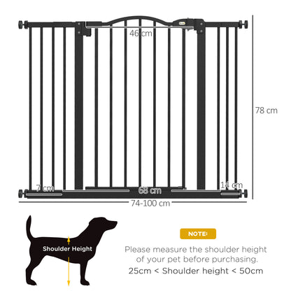 PawHut Metal 74-100cm Adjustable Pet Gate Safety Barrier w/ Auto-Close Door Black