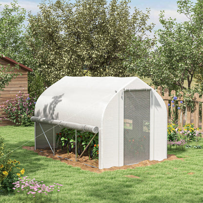 outsunny-3-x-2m-walk-in-polytunnel-greenhouse-zipped-roll-up-sidewalls-mesh-door-mesh-windows-tunnel-warm-house-tent-w-pe-cover-white