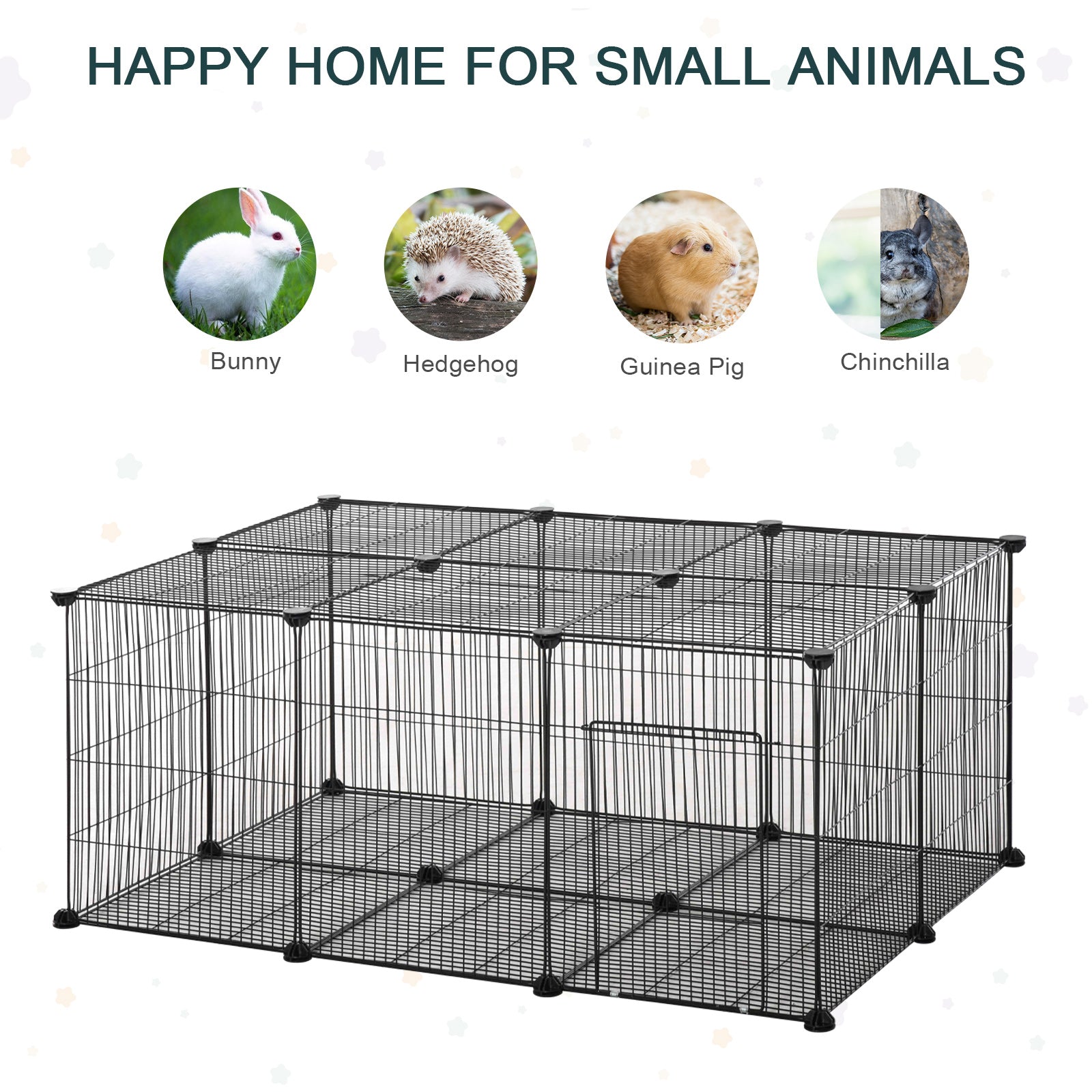 PawHut Pet Playpen DIY Small Animal Cage Metal Fence with Door, 22 Pieces, for Bunny Chinchilla Hedgehog Guinea Pig