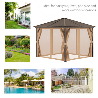 outsunny-3-x-3-meters-patio-aluminium-gazebo-hardtop-metal-roof-canopy-party-tent-garden-outdoor-shelter-with-mesh-curtains-side-walls-brown