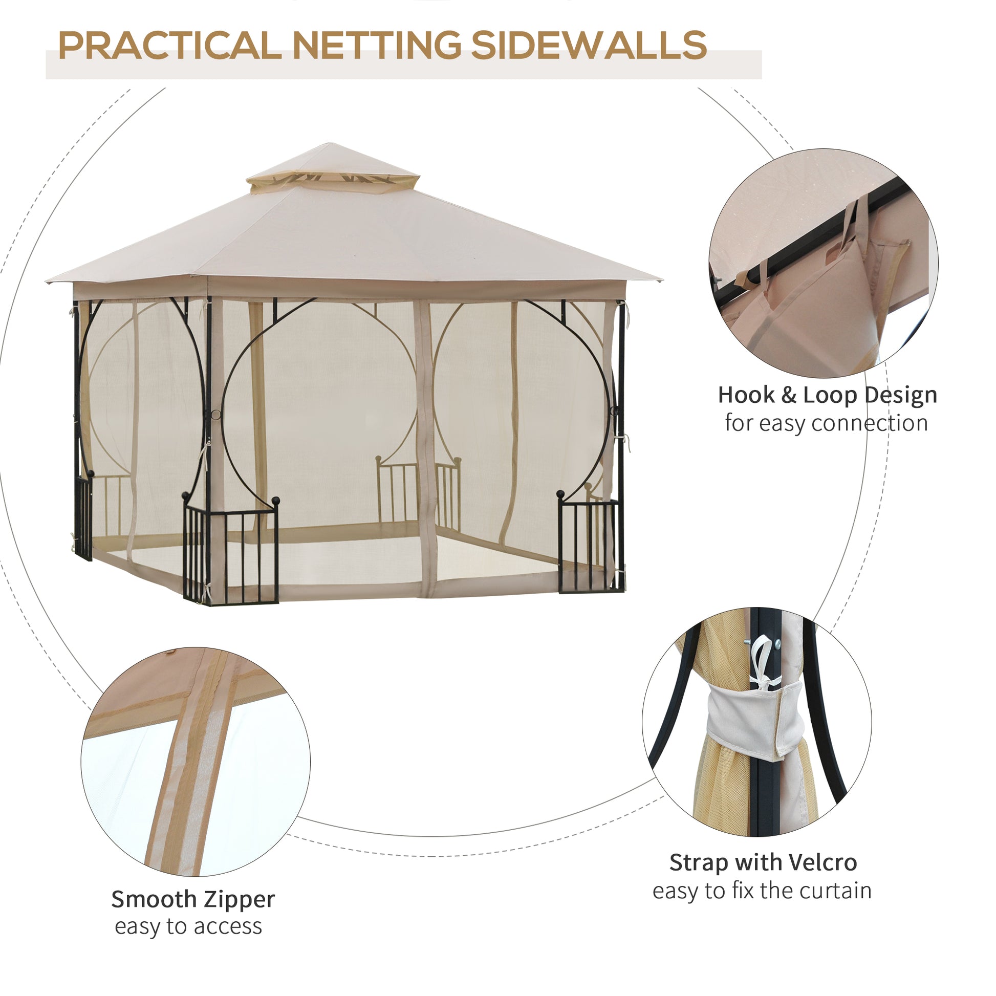 outsunny-3-x-3-m-garden-gazebo-patio-party-tent-shelter-outdoor-canopy-double-tier-sun-shade-metal-frame-beige