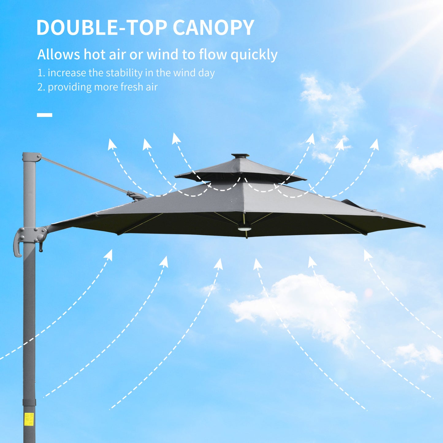 outsunny-3m-cantilever-parasol-w-solar-lights-power-bank-cross-base-adjustable-canopy-360-spin-outdoor-garden-umbrella-2-tier-roof-sun-shade-grey