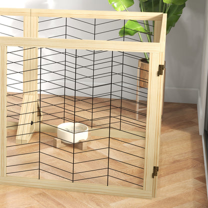 PawHut 6 Panels Pet Gate, Wooden Foldable Dog Barrier w 2PCS Support Feet, for Small Medium Dogs - Natural Wood Finish